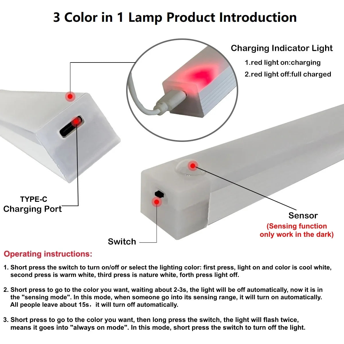 "LED Night Light with Motion Sensor, USB Rechargeable for Home & Office"